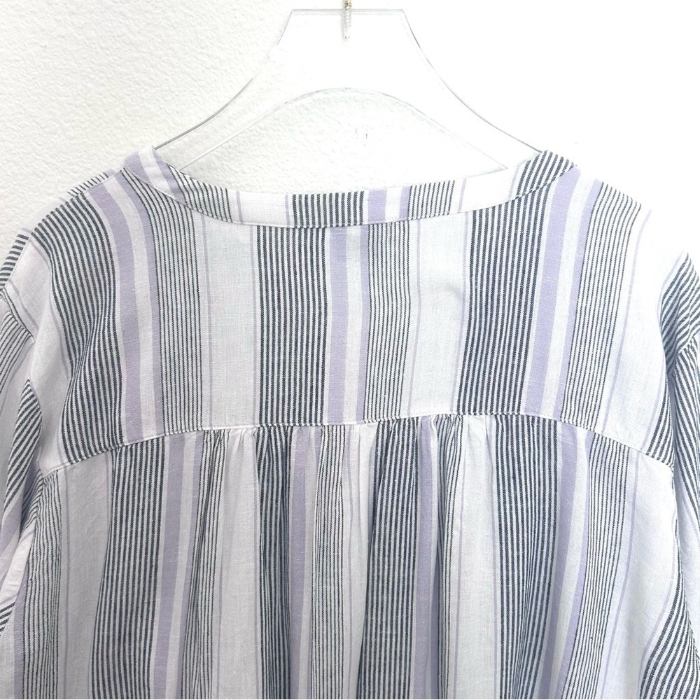 Splendid V-Neck Blouse Tunic Shirt Linen Striped 3/4 Sleeve Black White Size XXL - Picture 7 of 12